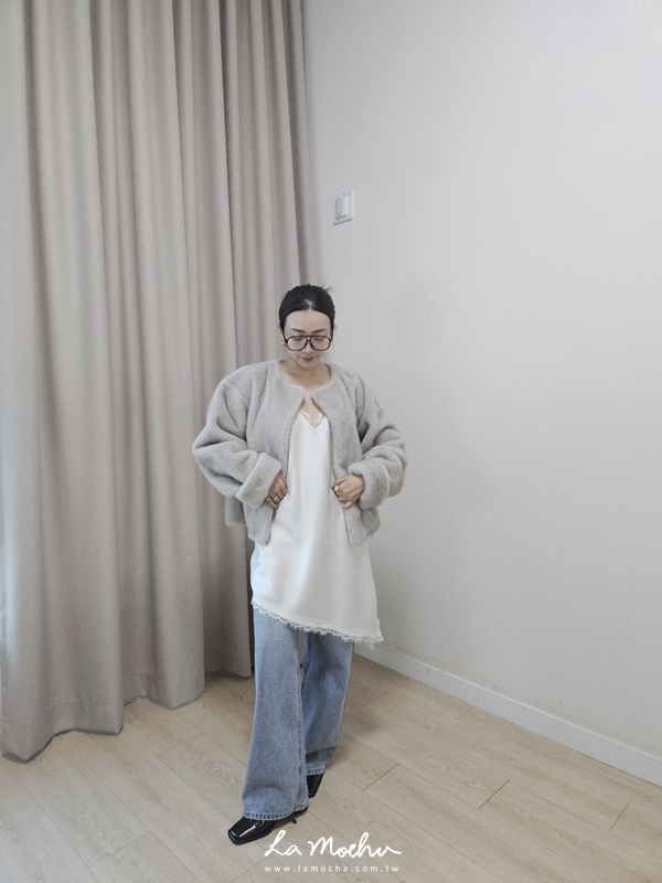 無領勾釦毛毛外套